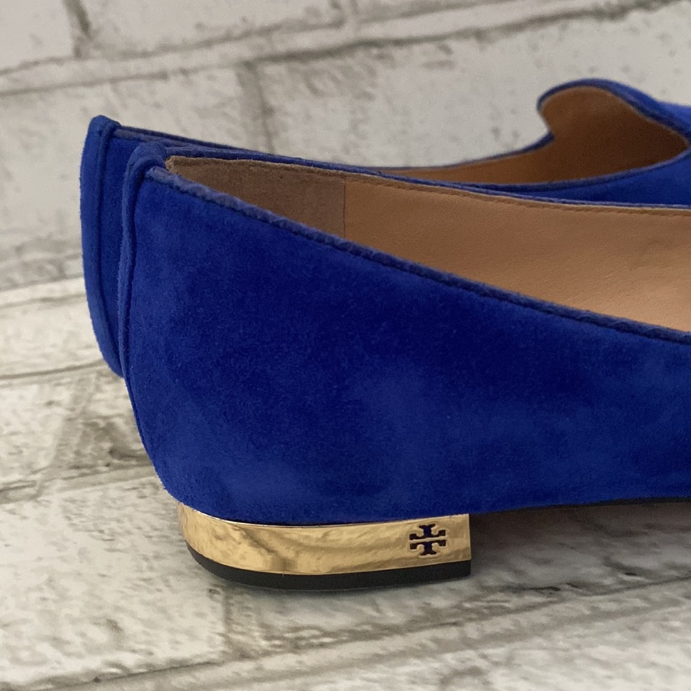 Tory Burch Connely Smoking Slipper Blue Suede Flats size 5 EUC - Picture 2 of 5